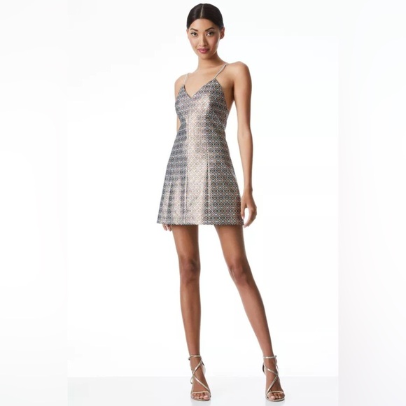 Alice And Olivia Tayla Metallic Jacquard Mini...Dress Size 10 NWT - Picture 1 of 10